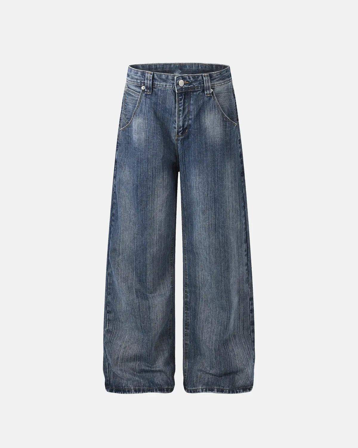 Adjustable waist bamboo weave baggy jeans by INFLATION Streetwear featuring relaxed fit and eco-friendly fabric, shown on a model.