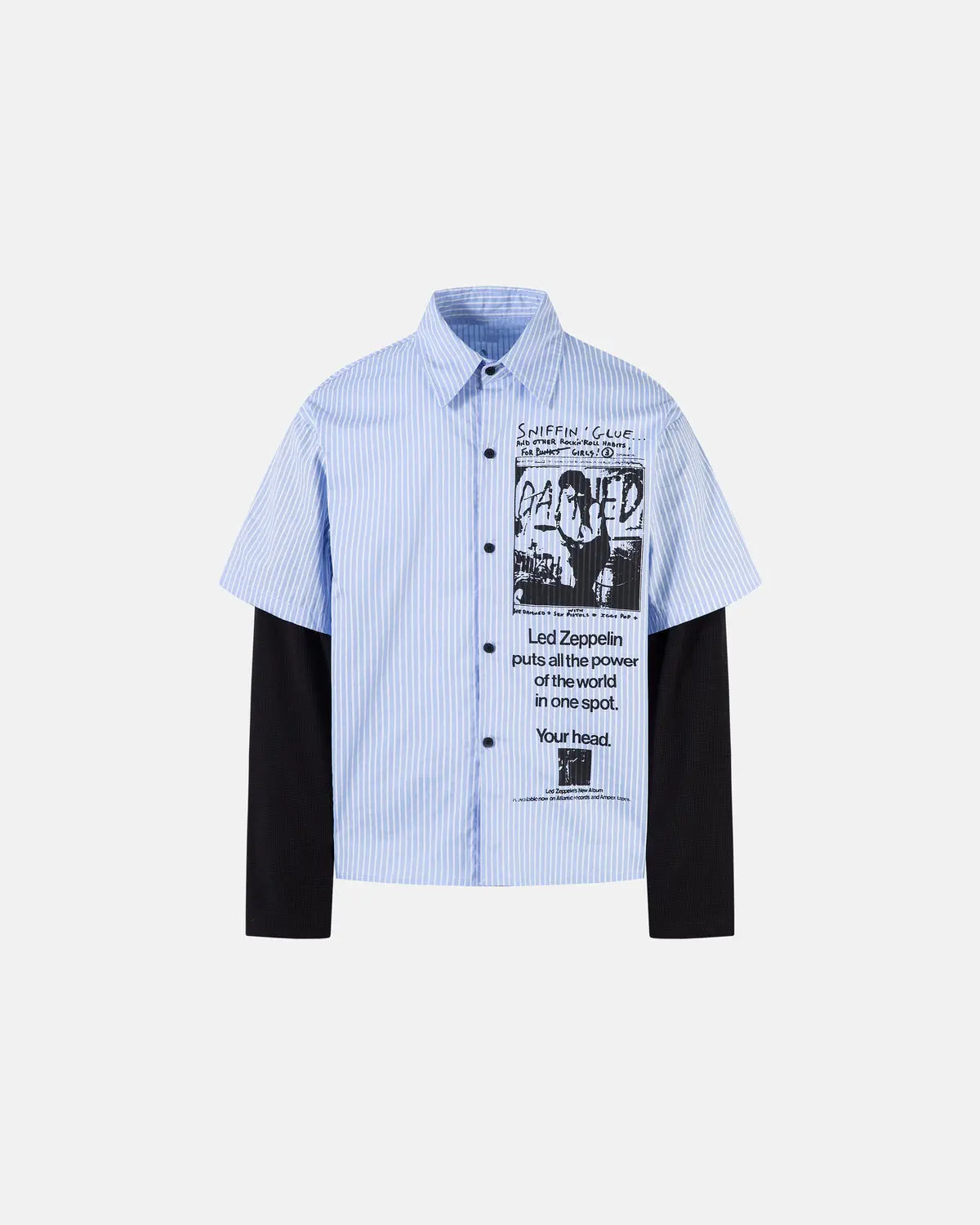 Inflation Streetwear striped graphic layered long-sleeve T-shirt with bold horizontal stripes and modern design, front view.