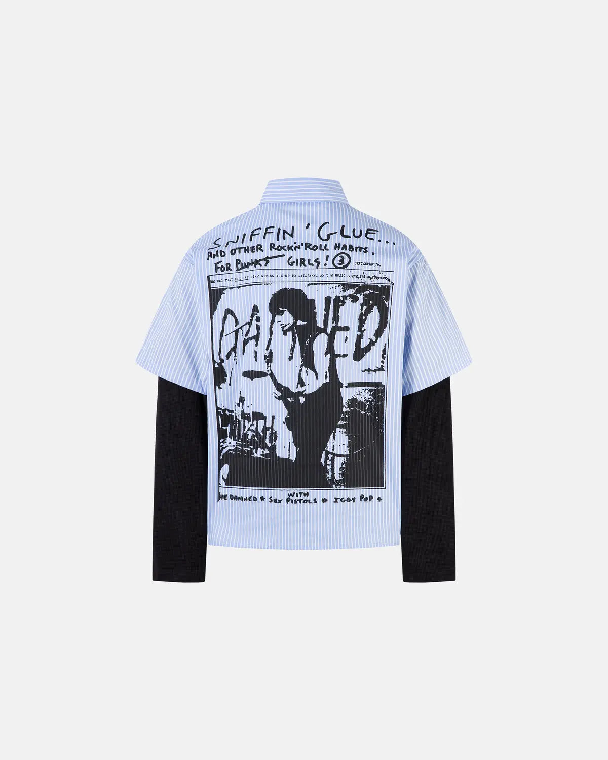 Inflation Streetwear striped graphic layered long-sleeve T-shirt with bold design and casual fit, featuring contrasting stripes and logo details.