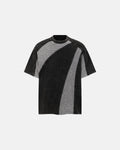 Textured patchwork washed T-shirt by Inflation Streetwear featuring mixed fabric patterns and a casual fit, shown on a model.