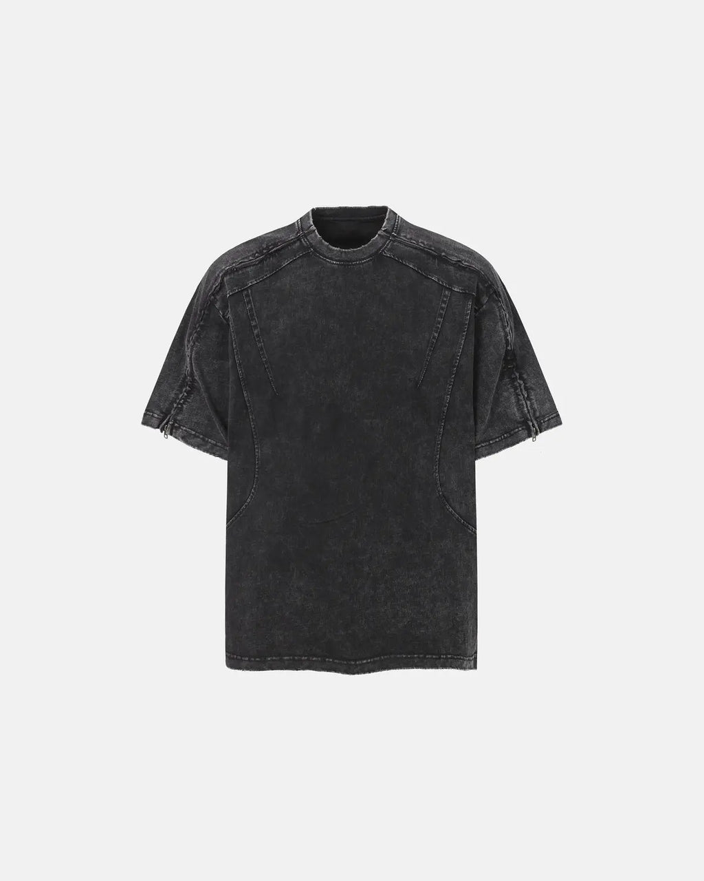 Distressed washed zip sleeve t-shirt by Inflation Streetwear featuring a casual fit and unique textured fabric.