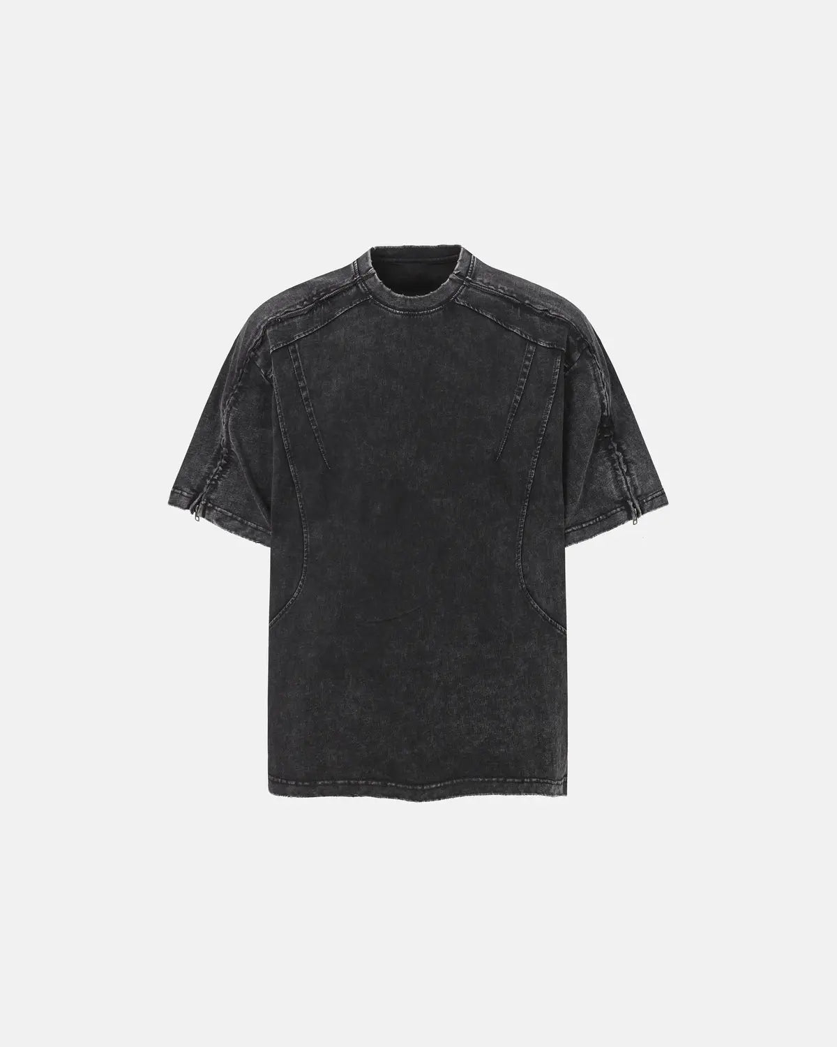 Distressed washed zip sleeve t-shirt by Inflation Streetwear featuring a casual fit and unique textured fabric.