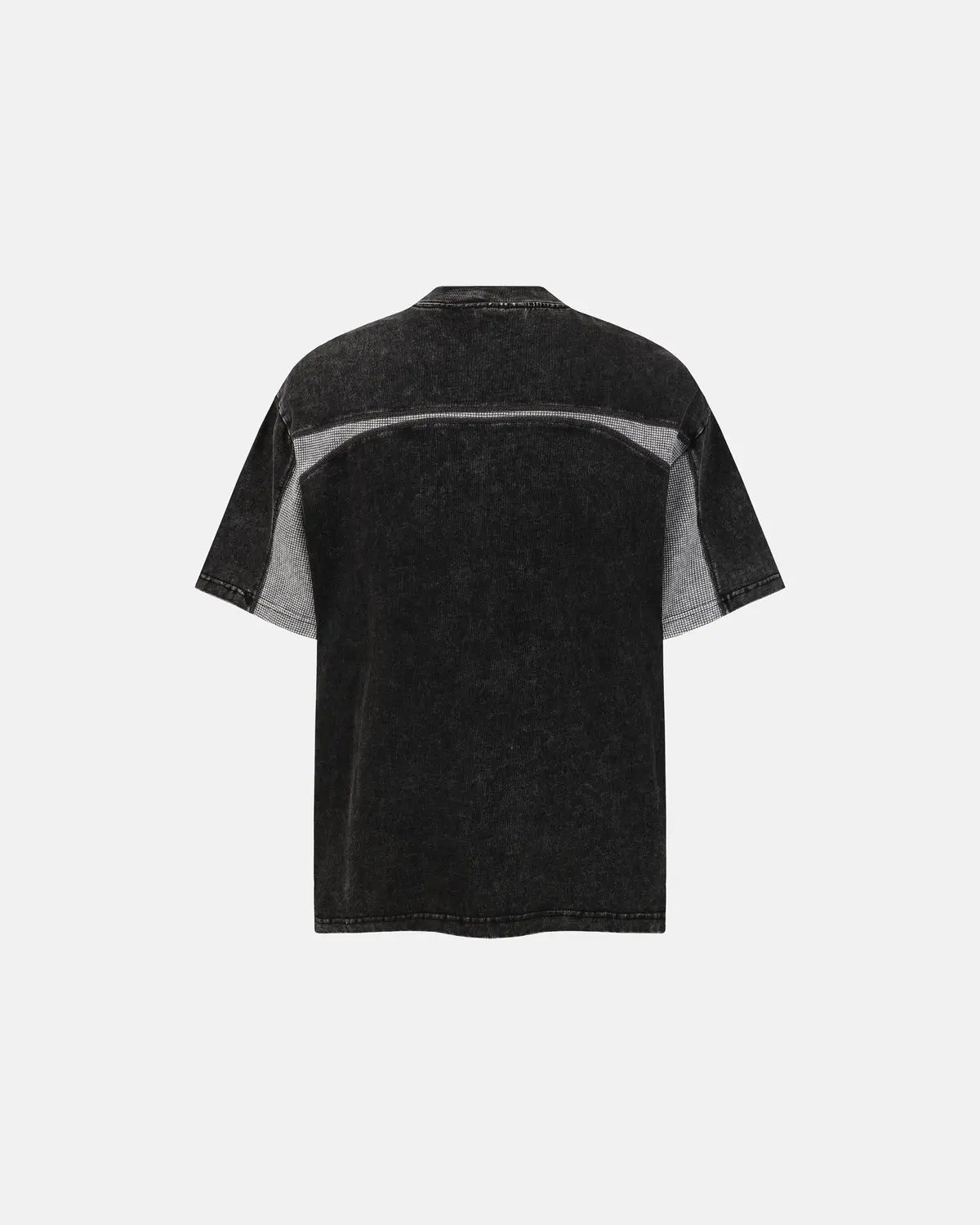 Textured patchwork washed T-shirt by INFLATION Streetwear, featuring a stylish, casual design with mixed fabric patches and distressed finish.