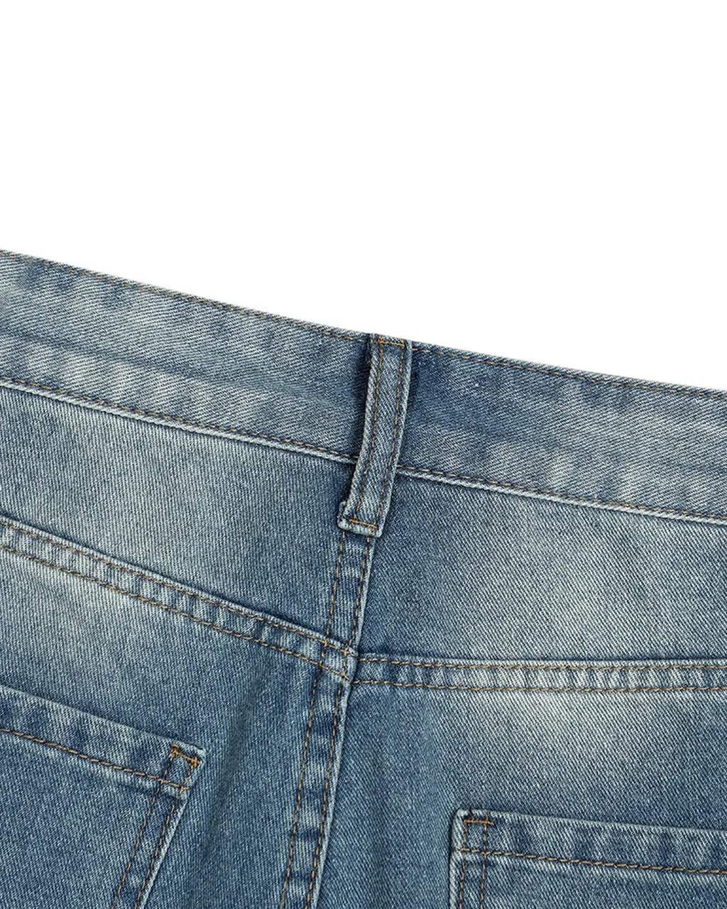 Distressed washed knee-length jorts from Inflation Streetwear, casual denim pants with frayed edges and a relaxed fit.