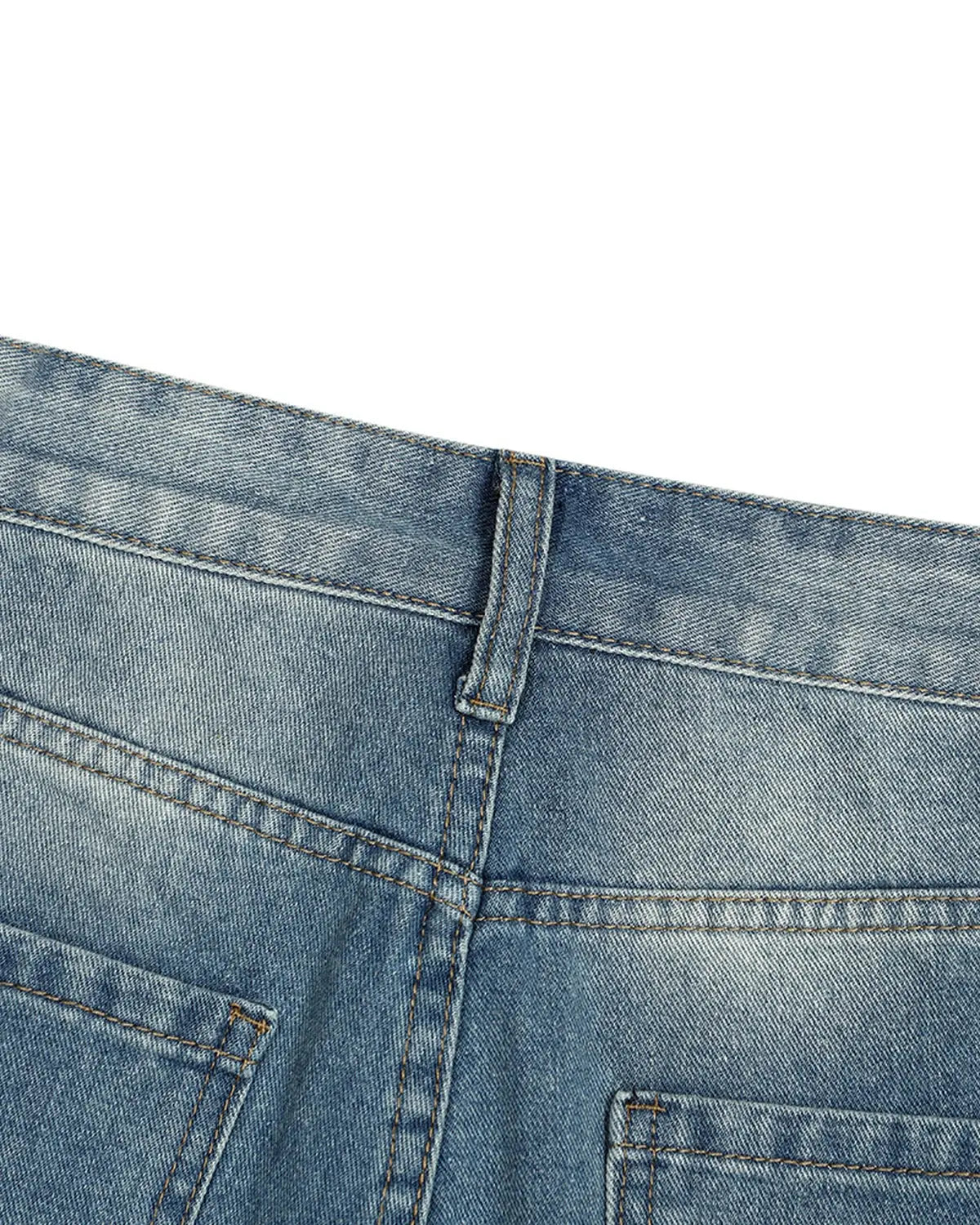 Distressed washed knee-length jorts from Inflation Streetwear, casual denim pants with frayed edges and a relaxed fit.
