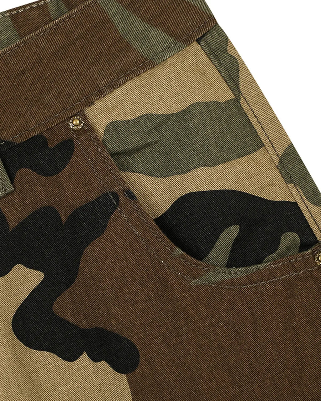 Inflation Camo Cargo Longline Shorts with multiple pockets and relaxed fit, featuring a green camouflage print and streetwear style.