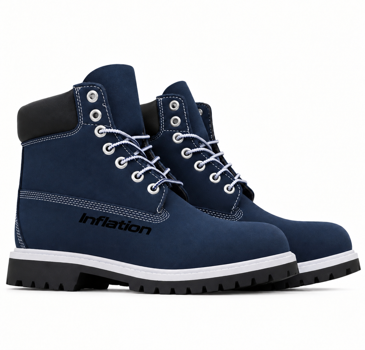 Inflation brand Inflation inflation boots showing sturdy black rubber construction and secure lacing for outdoor wear.