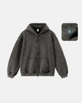 Inflation Streetwear distressed washed fleece hoodie with rhinestone zipper, casual zip-up hoodie with a trendy, worn-in look.
