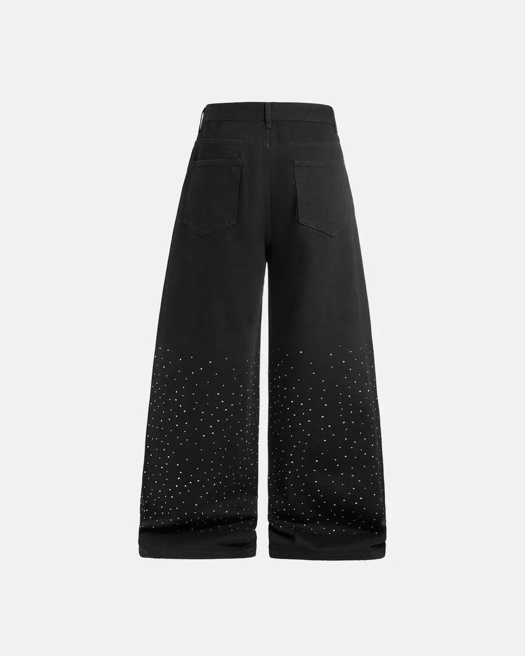 Inflation Chill wide-leg rhinestone denim pants with distressed details and relaxed fit, styled for streetwear fashion.