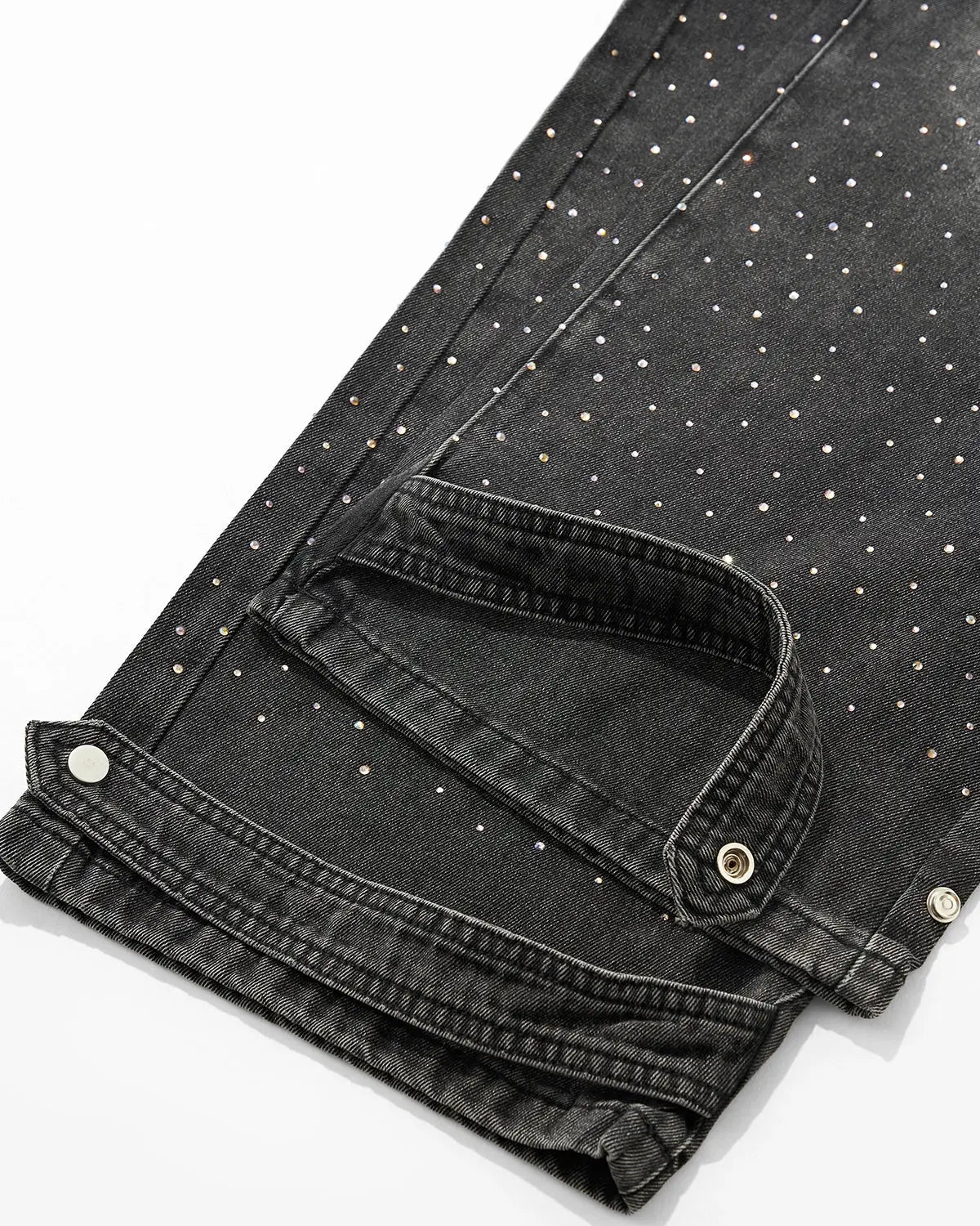 Colorful rhinestone wash baggy jeans by INFLATION featuring vibrant embroidery and relaxed streetwear style.