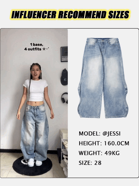 Inflation Wave Washed Baggy Jeans, casual pants with a relaxed fit and wave wash design, displayed in a GIF format.