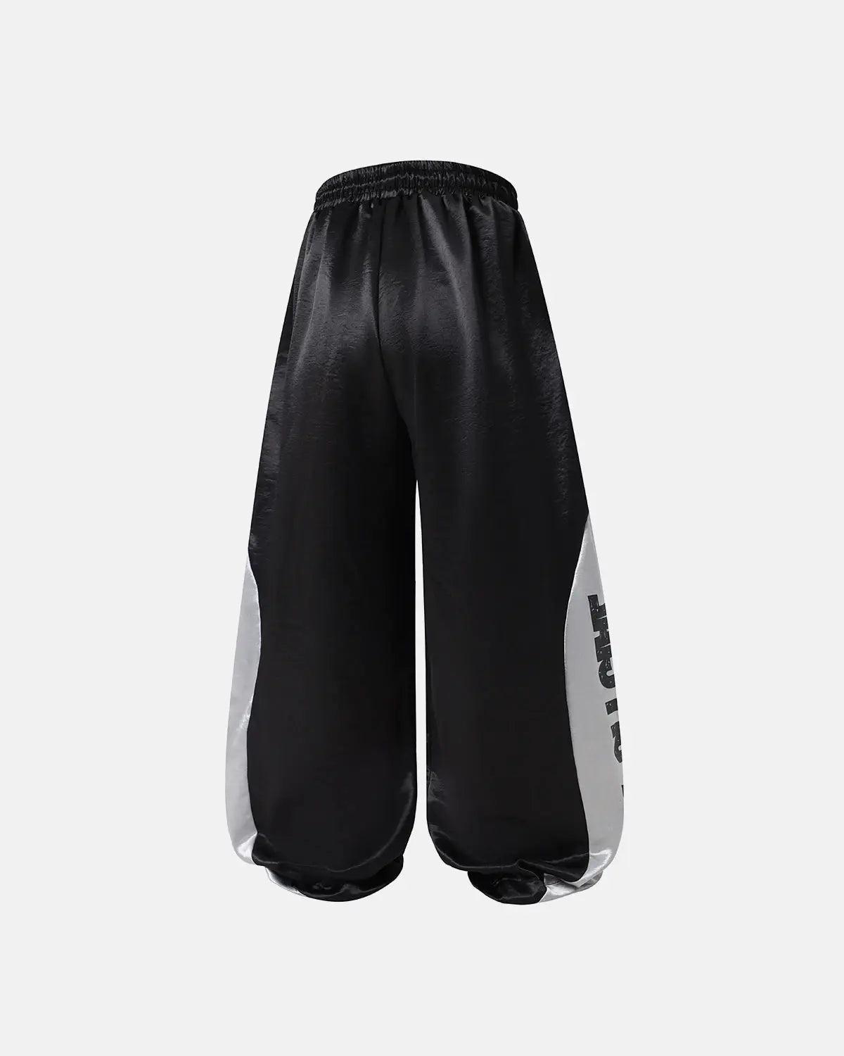 Glossy contrast barrel sweatpant by INFLATION featuring a sleek design, elastic waistband, and stylish streetwear look.