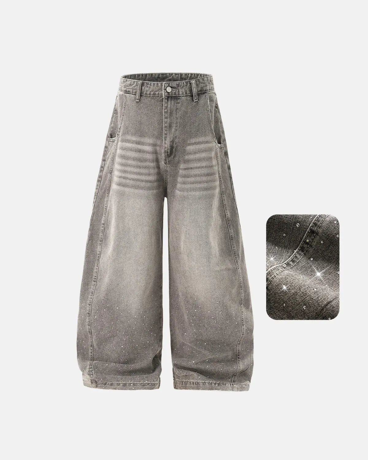 Rhinestone washed barrel jeans by INFLATION, stylish streetwear pants with rhinestone details and a relaxed fit.