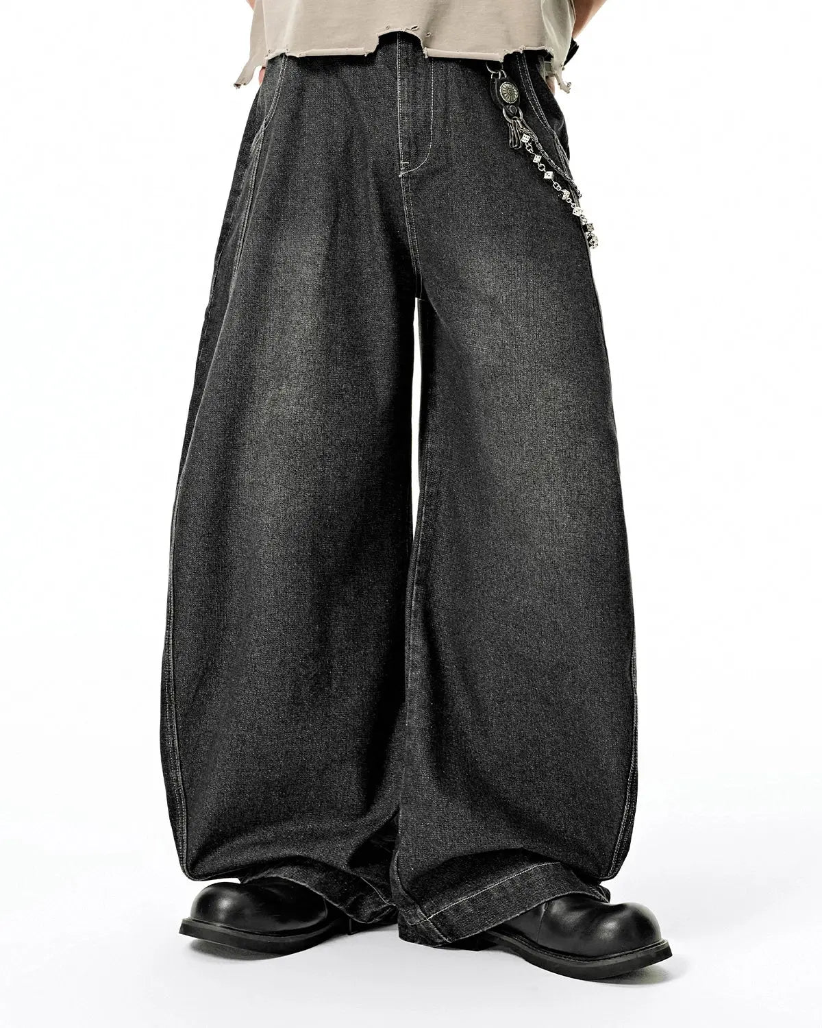 Inflation Washed Barrel Baggy Jeans, relaxed fit pants with a washed denim finish, featuring a baggy style and casual design.