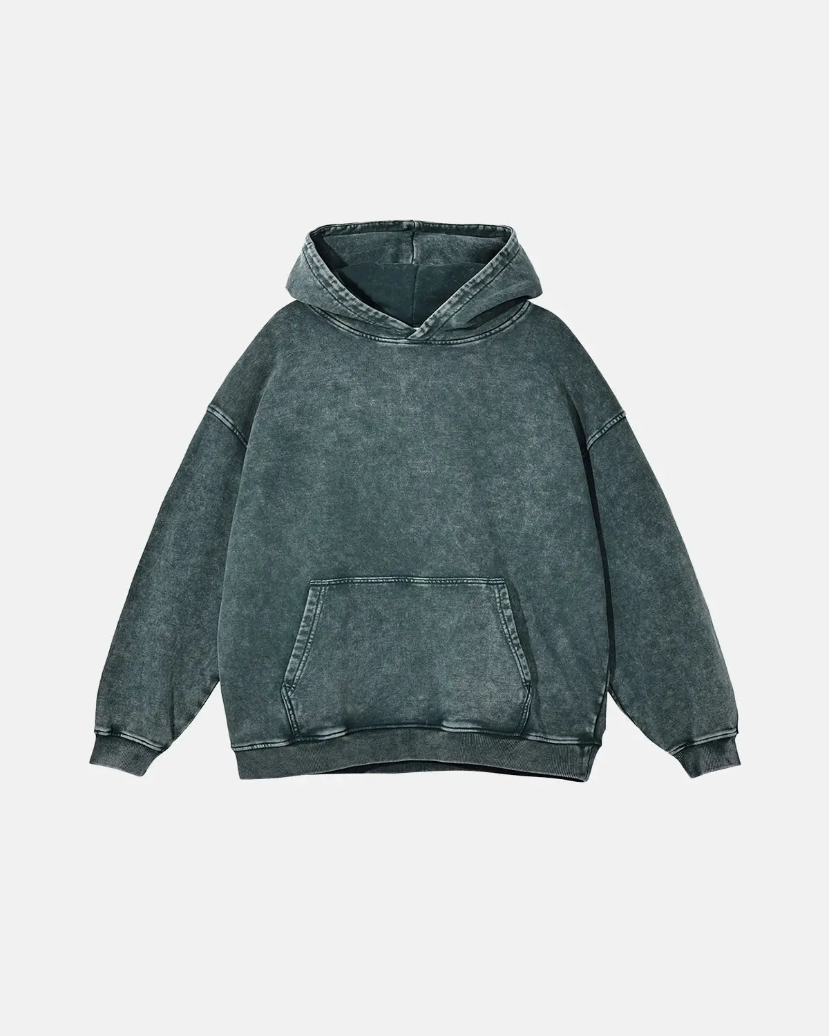 Inflation Streetwear French Terry Washed Distressed Hoodie with faded fabric and ripped details, casual streetwear style.