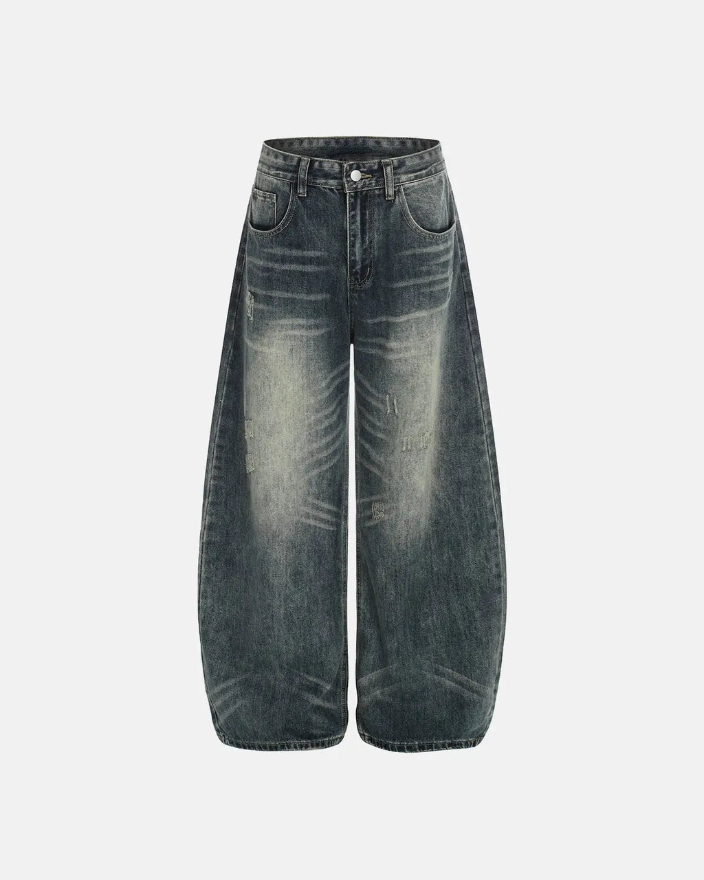 Acid washed ripped baggy barrel jeans by INFLATION, casual streetwear pants with distressed details and relaxed fit.