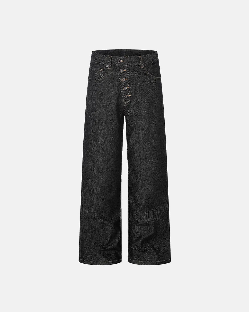 Raw baggy jeans with button fly from Inflation Streetwear, featuring a relaxed fit, classic denim wash, and casual streetwear style.