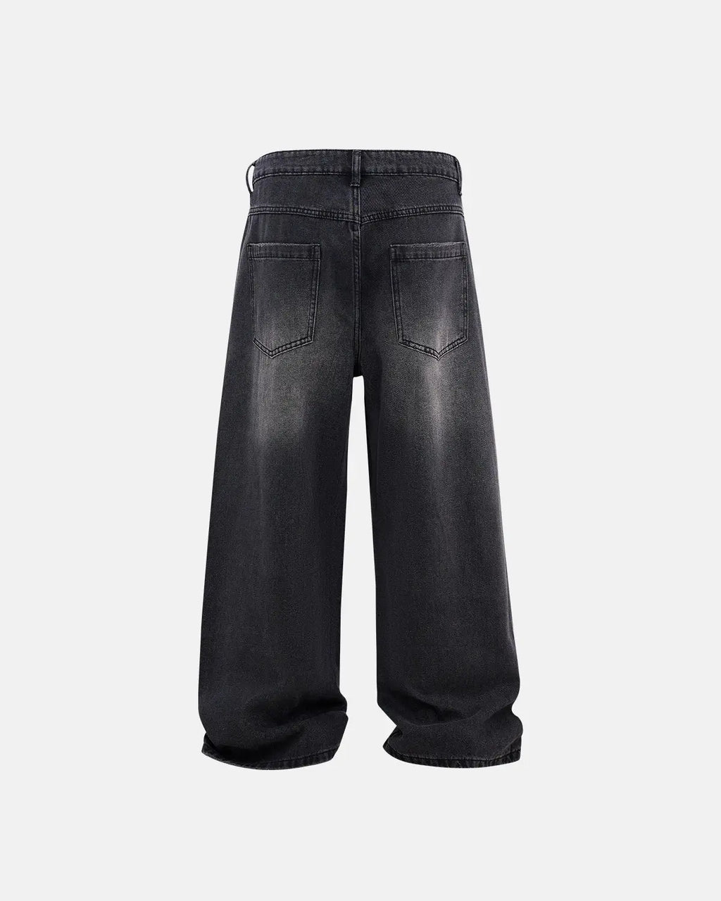 Distressed rhinestone ripped baggy jeans by INFLATION featuring a relaxed fit, ripped details, and sparkling rhinestones on denim.