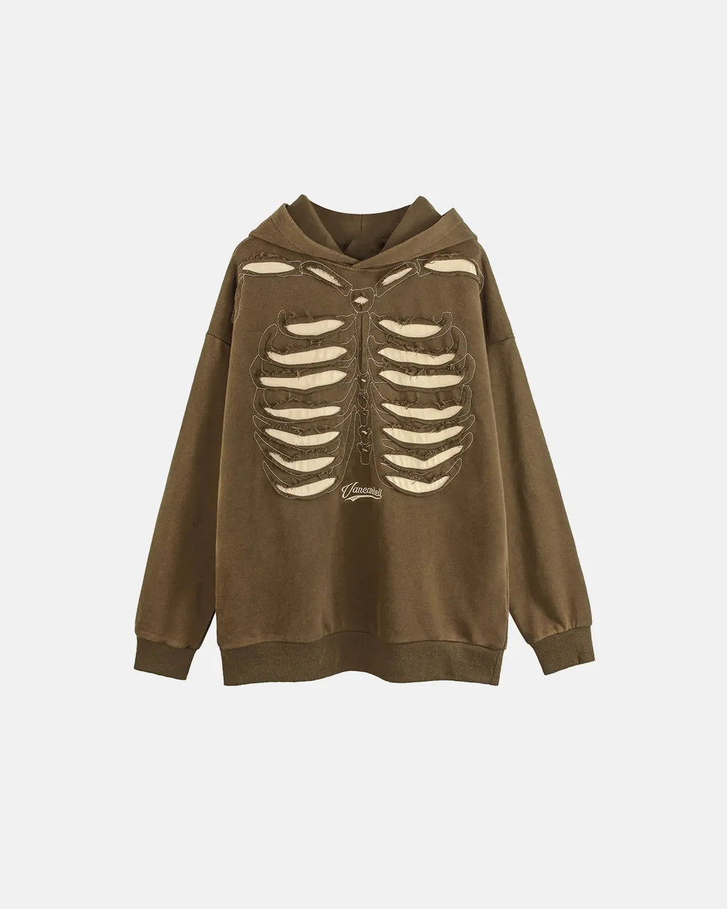 Distressed ribcage wash hoodie by INFLATION featuring a casual streetwear design with a faded, worn-in look.