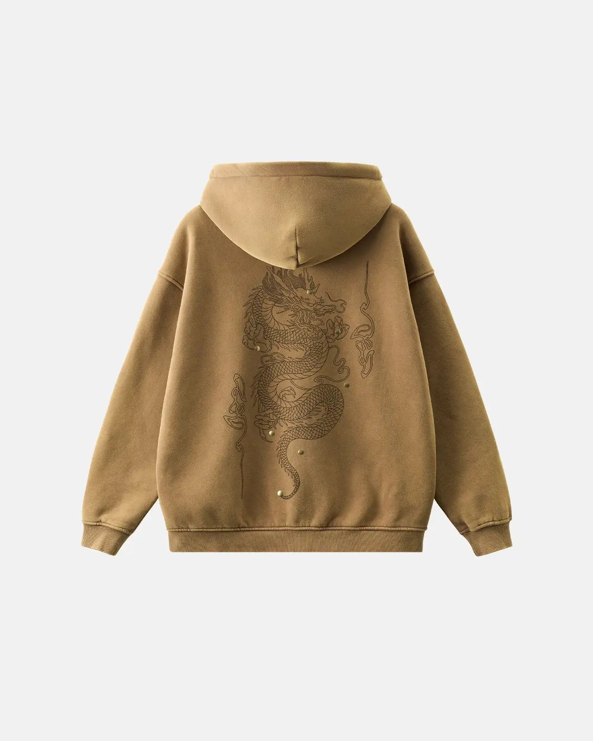 Inflation Streetwear Rivets Dragon Acid Wash Zip Up Hoodie with front zipper and graphic dragon design on soft fabric.