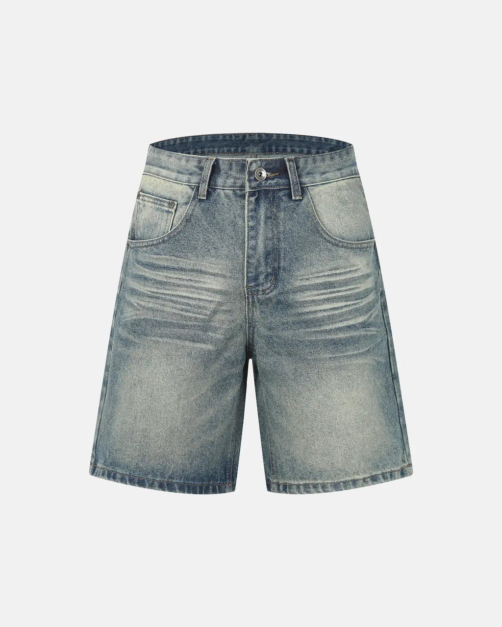 Mid-length washed denim shorts by Inflation Streetwear, casual pants with a relaxed fit and distressed denim look.