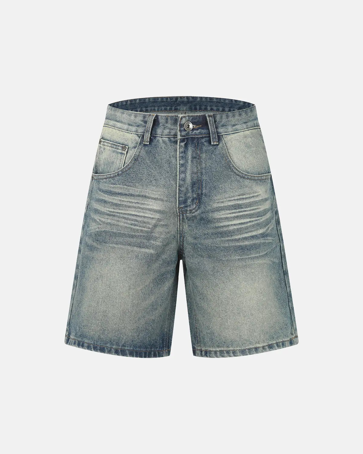 Mid-length washed denim shorts by Inflation Streetwear, casual pants with a relaxed fit and distressed denim look.
