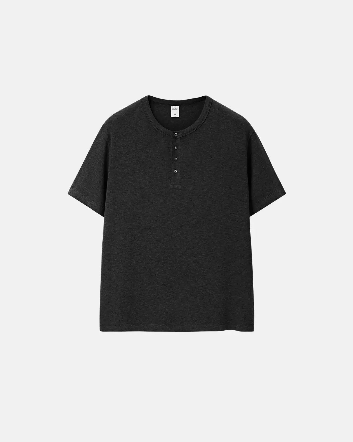 Inflation Old Money Relaxed Henley T-Shirt in neutral tones, casual fit, with buttoned neckline and soft fabric details.