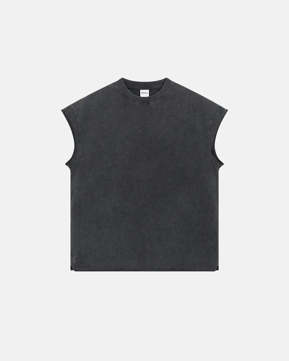 Inflation Streetwear distressed wash tank top with frayed edges and faded fabric, casual sleeveless top for trendy street style.