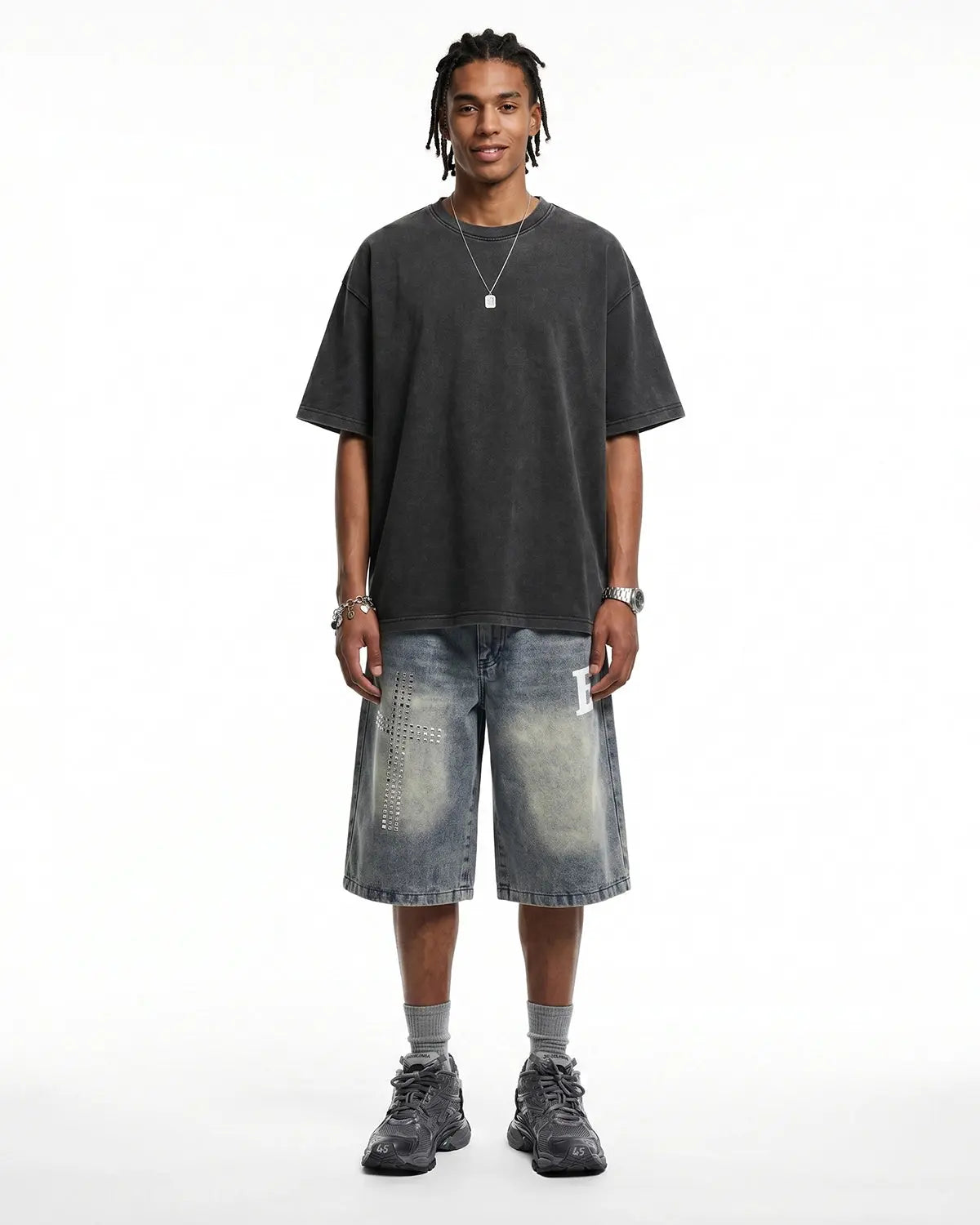 Light blue oversized heavyweight washed T-shirt by INFLATION Streetwear, displayed flat with a relaxed fit and distressed finish.