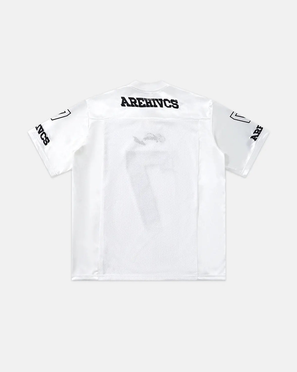 Inflation Streetwear mesh patchwork number jersey featuring bold black and white graphics on a lightweight fabric.