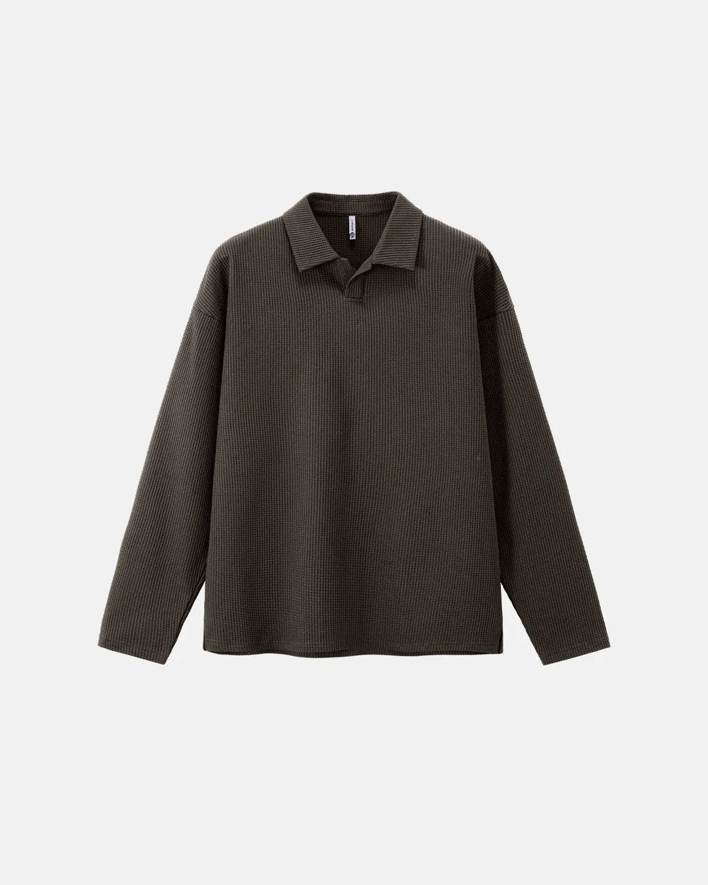 Inflation Streetwear waffle long sleeve polo shirt, stylish men's t-shirt with textured fabric and classic collar design.