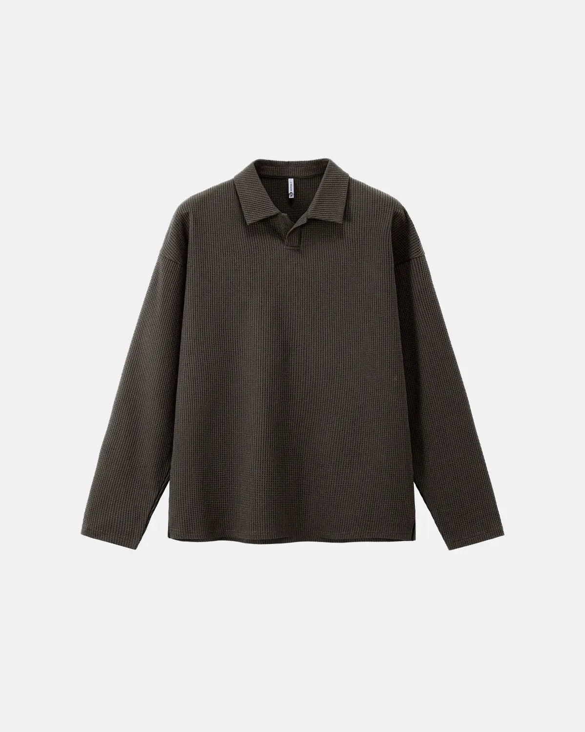 Inflation Streetwear waffle long sleeve polo shirt, stylish men's t-shirt with textured fabric and classic collar design.