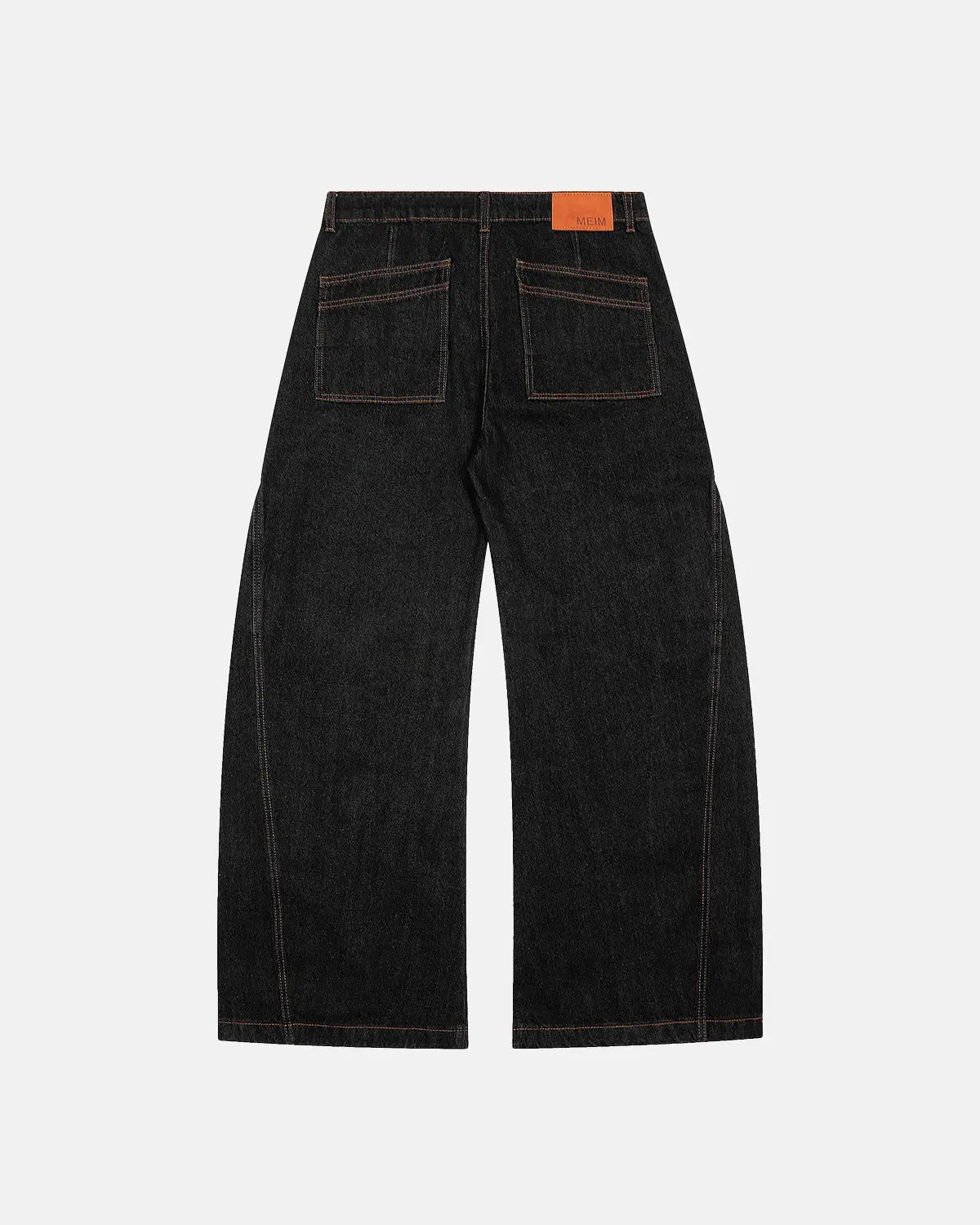 Black Super Barrel Jeans by INFLATION, stylish streetwear pants with a relaxed fit and tapered design, shown on a model.