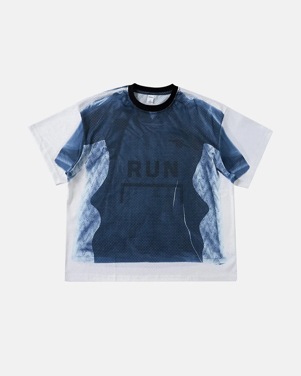 Digital printing mesh jersey T-shirt by INFLATION featuring lightweight, breathable fabric with bold streetwear-style graphics.