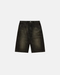 Retro washed jorts by INFLATION, vintage-style denim jeans with a distressed look and casual fit, displayed on a plain background.