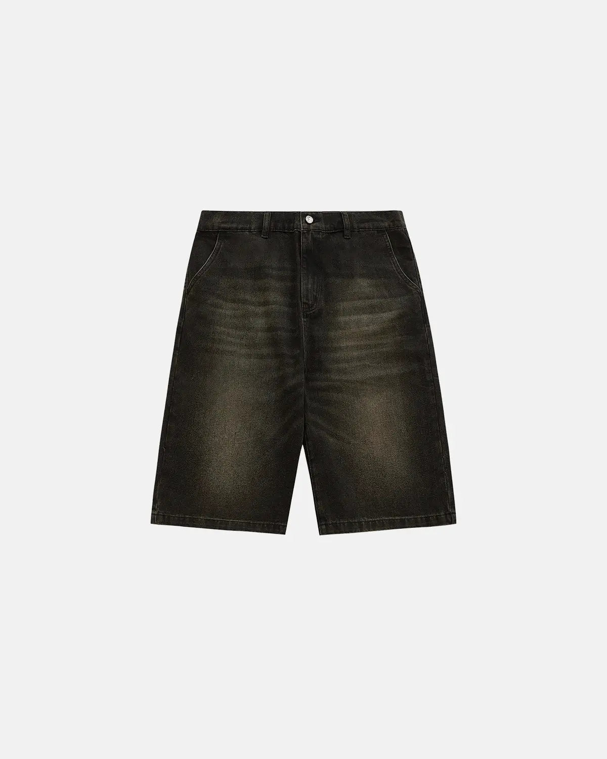 Retro washed jorts by INFLATION, vintage-style denim jeans with a distressed look and casual fit, displayed on a plain background.