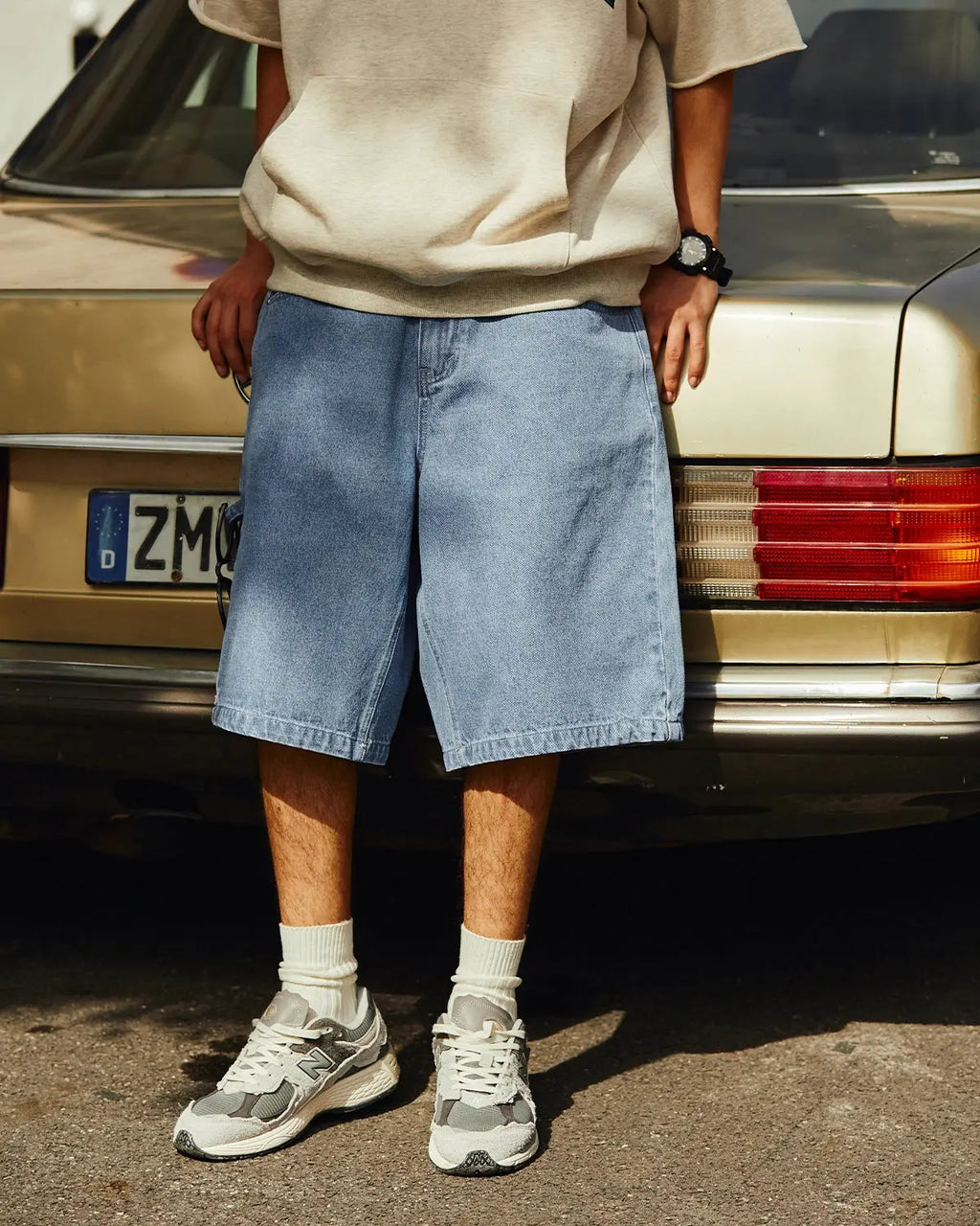 Vintage washed INFLATION straight jorts, denim pants with a relaxed fit and distressed details, casual summer shorts.
