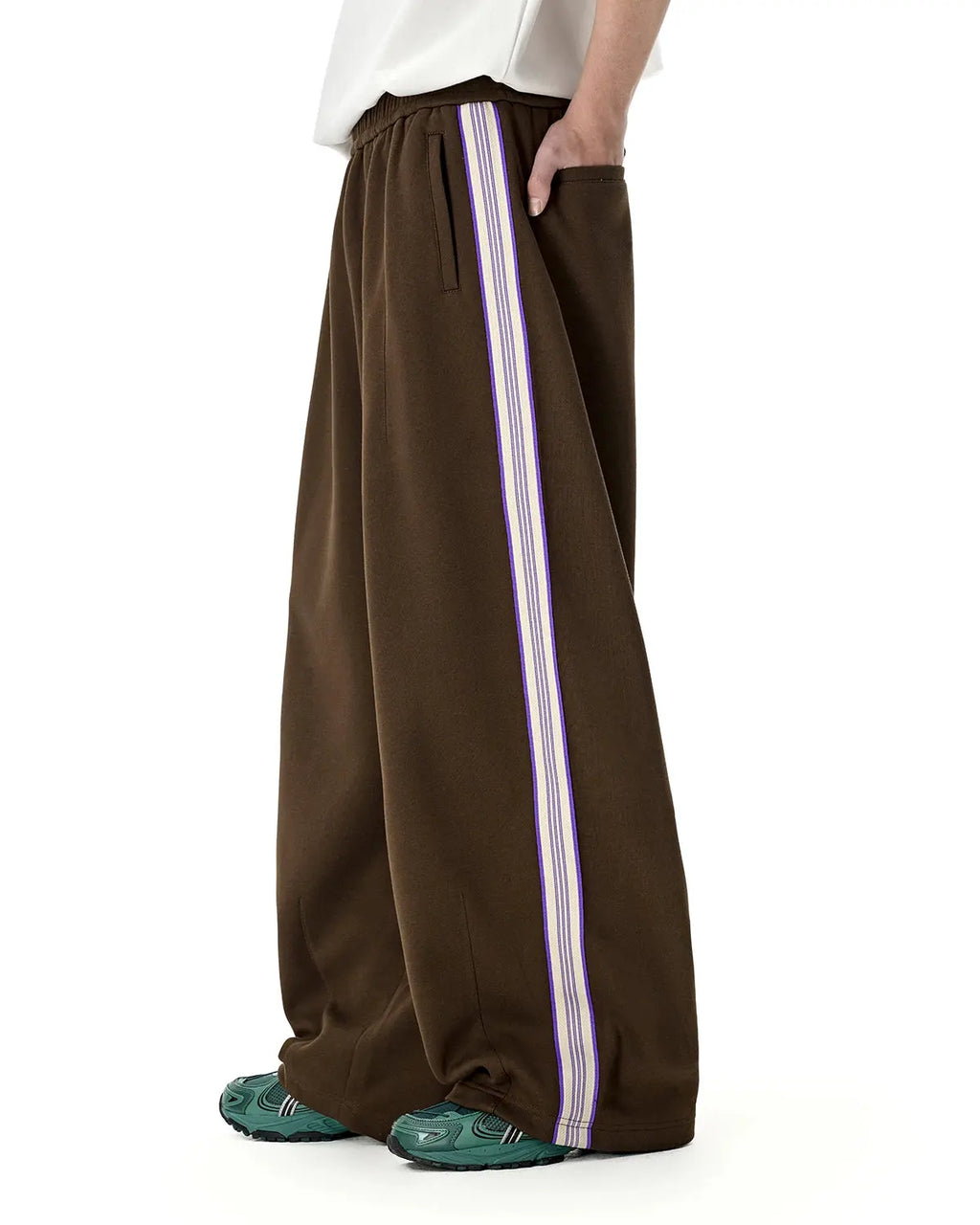 Inflation brand athleisure wide-leg baggy pants, soft fabric, relaxed fit, shown in a casual streetwear style.