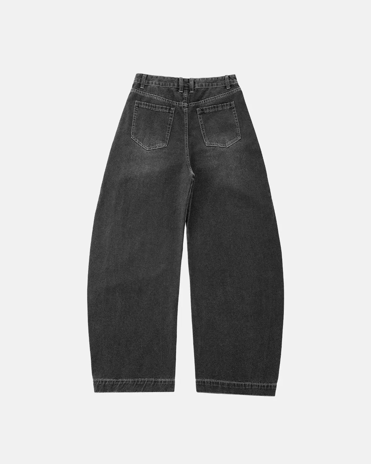 Inflation Streetwear front view of striped rhinestone barrel jeans with colorful pattern and fitted style.
