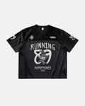 Inflation Streetwear V-Neck Mesh Patchwork Jersey Tee featuring breathable mesh panels and stylish patchwork design.