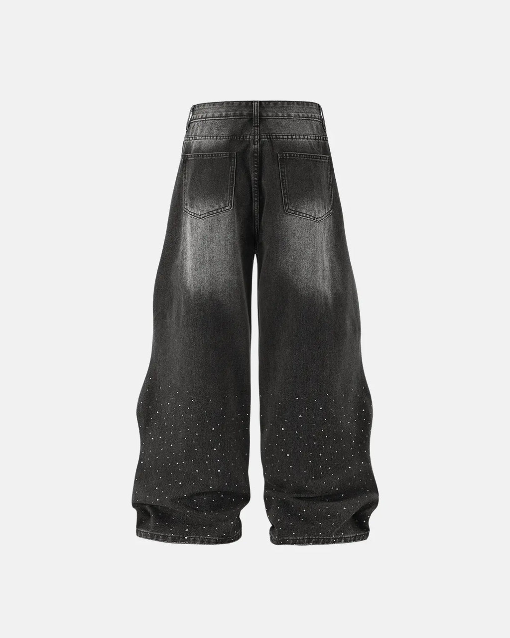 Rhinestone-wavy baggy jeans by INFLATION featuring streetwear style with rhinestone embellishments and a relaxed fit.
