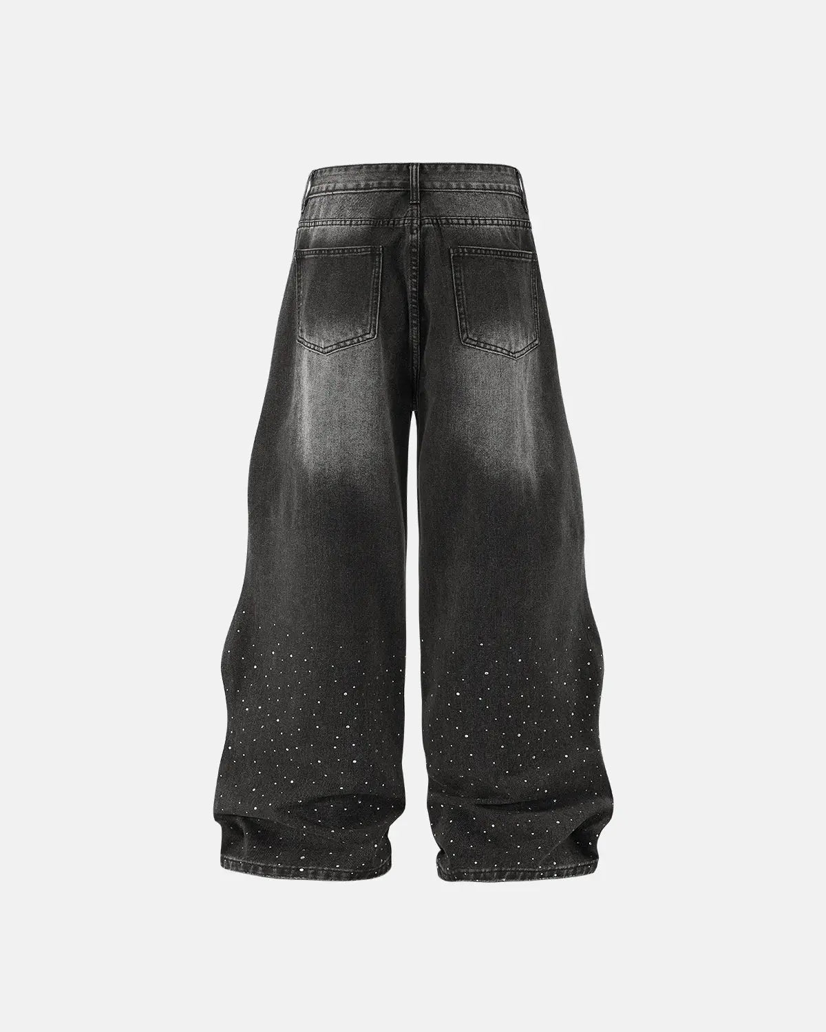 Rhinestone-wavy baggy jeans by INFLATION featuring streetwear style with rhinestone embellishments and a relaxed fit.