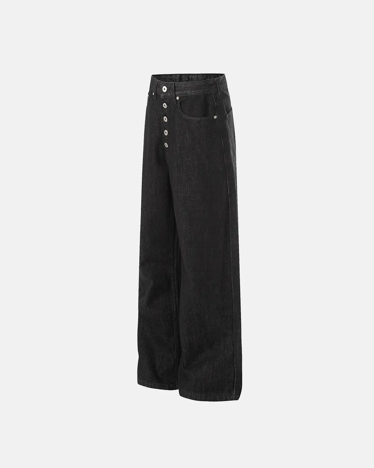 Inflation Raw Buttons Up Baggy Jeans showing relaxed fit, distressed denim, and button details on the front.