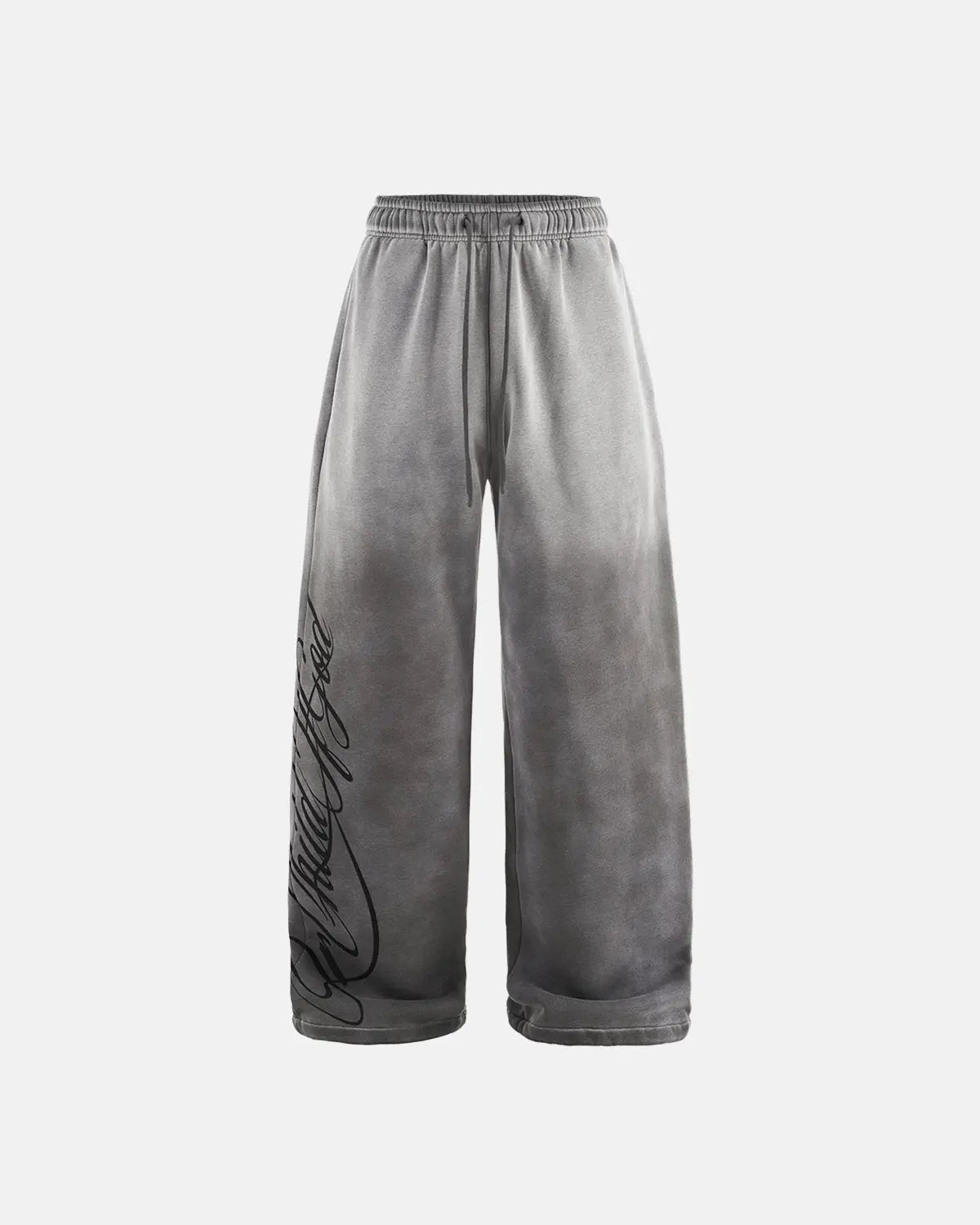 Acid washed black sweatpants by INFLATION Streetwear, relaxed fit with elastic waistband and tapered legs, casual streetwear style.