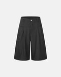 Inflation streetwear pleated wide-leg tailored shorts in neutral fabric, displayed on a hanger.