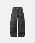 Inflation streetwear camo cargo pants with multiple pockets, featuring a rugged camouflage pattern and relaxed fit.