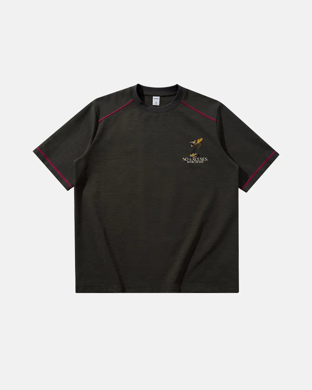 Inflation Streetwear contrast stitching graphic tee featuring bold design and streetwear style, with visible stitching details on the fabric.