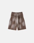 Inflation Streetwear double waist monkey wash sweat shorts showing relaxed fit, elastic waistband, and stylish distressed denim look.