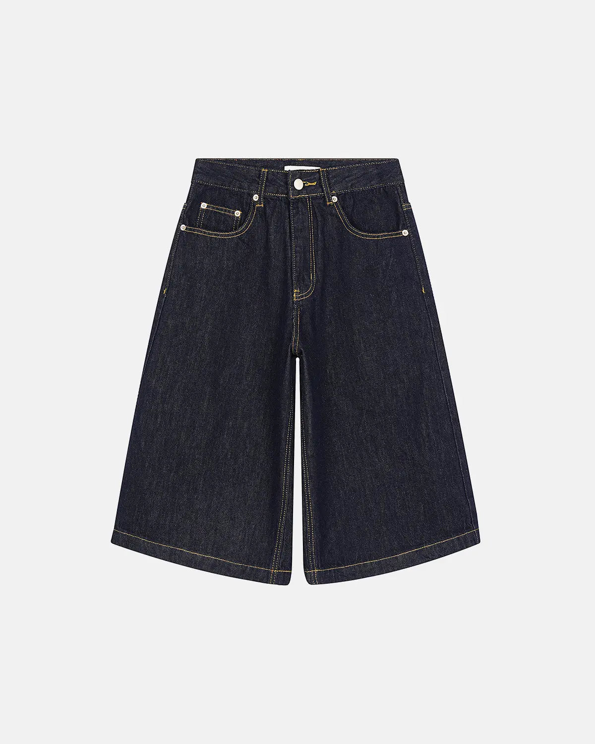 INFLATION Carpenter Raw Baggy Jorts, casual denim pants with a distressed raw hem and relaxed fit, displayed on a neutral background.