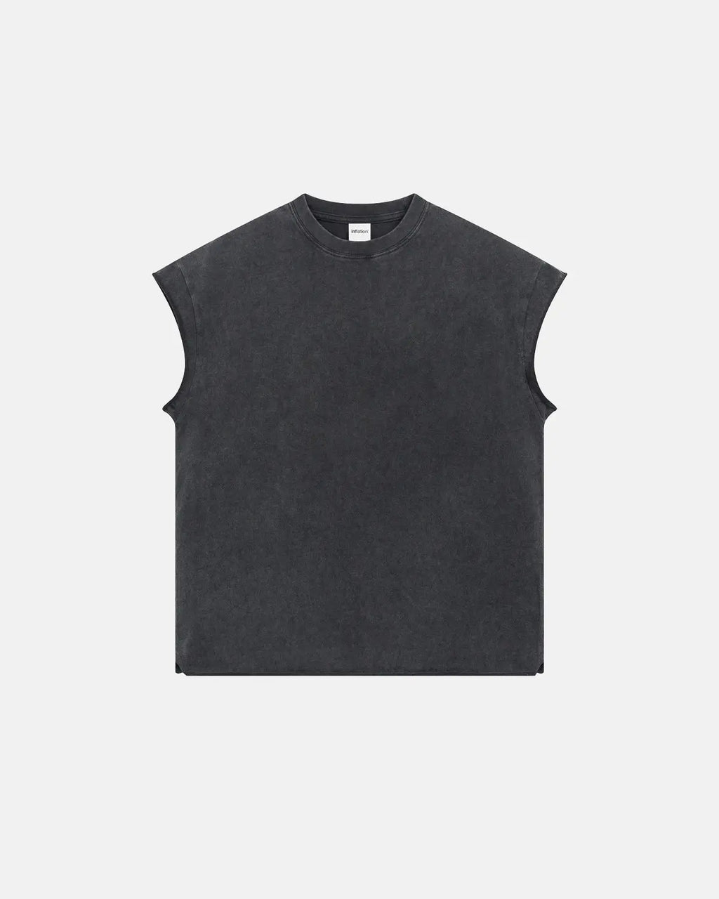 Distressed wash tank top by INFLATION Streetwear, featuring a faded, worn-in look with frayed edges and casual style.